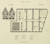 202633 Doorsnede van het gebouw en plattegrond van het Leeuwenberggasthuis met de bijbehorende tuinen aan het ...